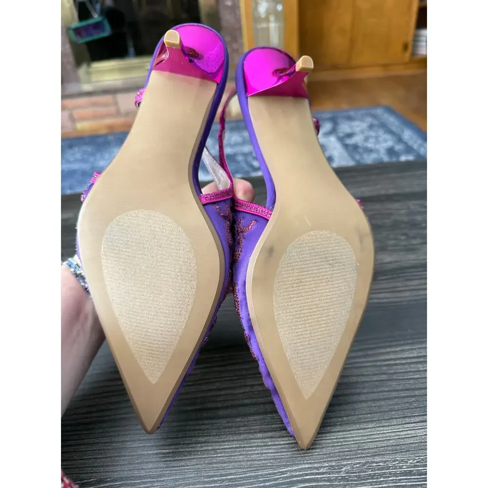 Betsey Johnson Bonney Dark Purple Rhinestone Cheetah Pumps Sz. 8.5 - Picture 5 of 10